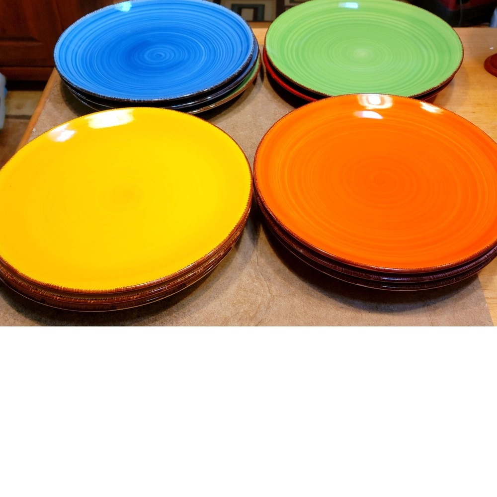 Vancasso Stoneware Dinner Plates Set Multi Color Spiral Hand Painted 10.5 inch